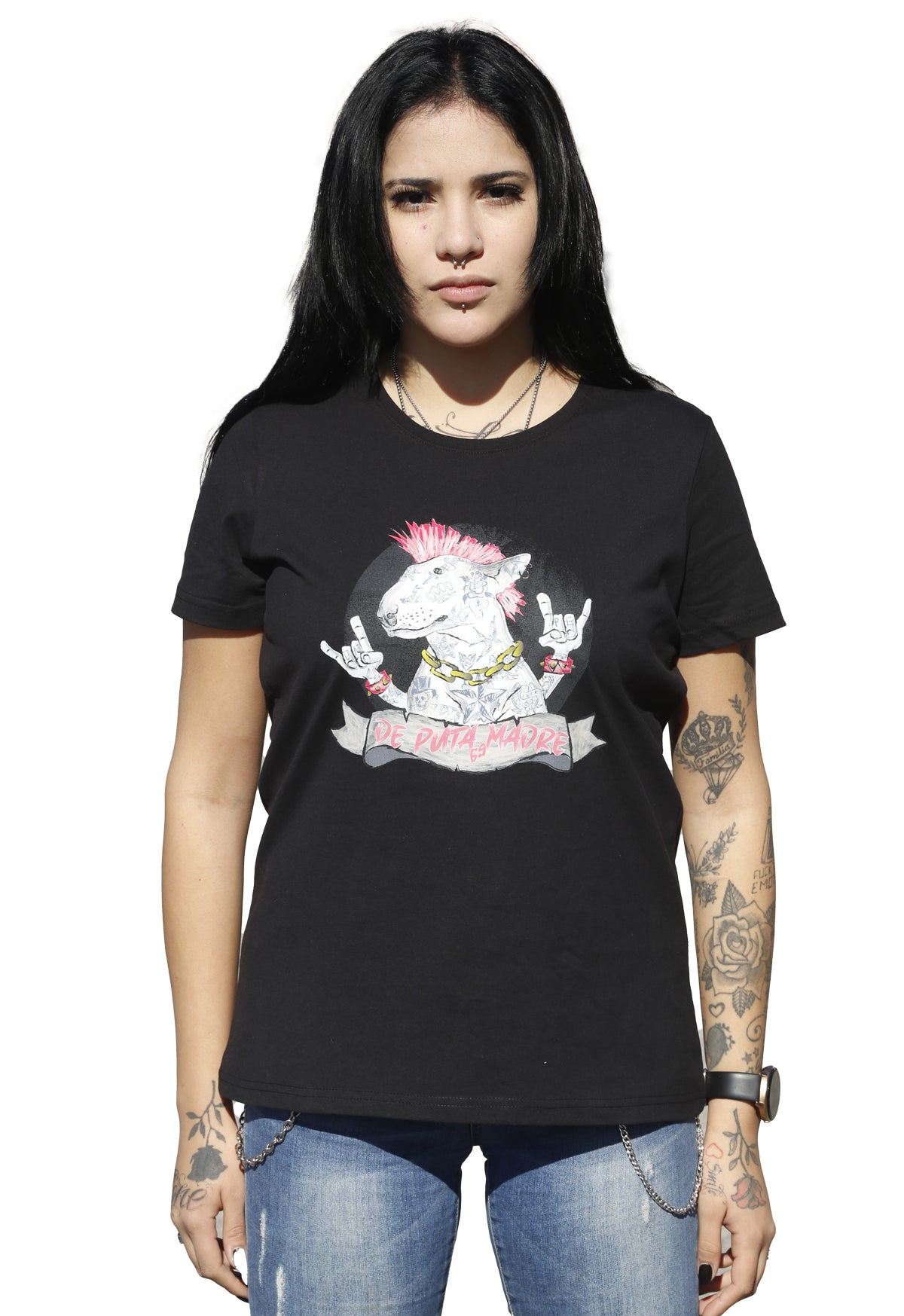 DPM69 T-shirt da donna disegno fatto a mano in italia cool doggy style