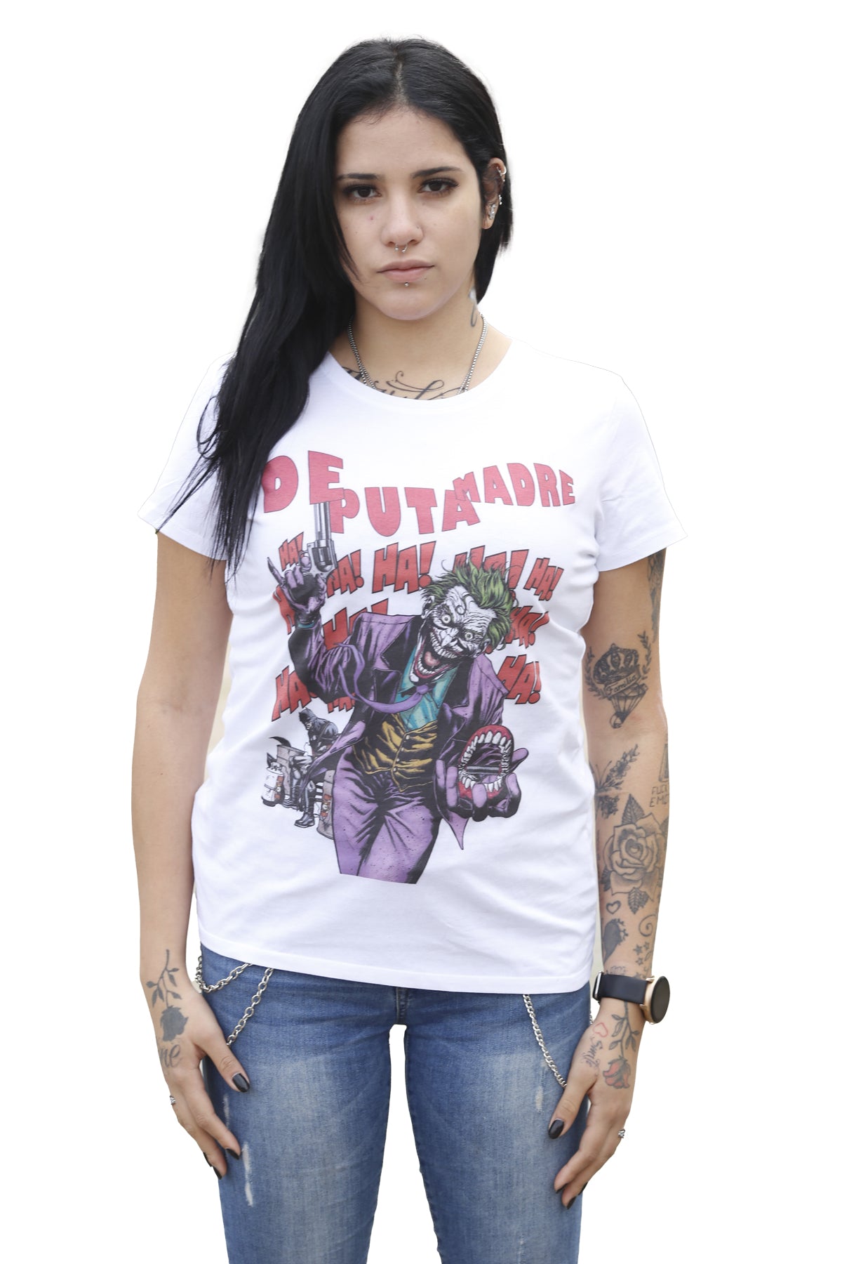 DPM69 T-shirt da donna disegno fatto a mano in italia joker