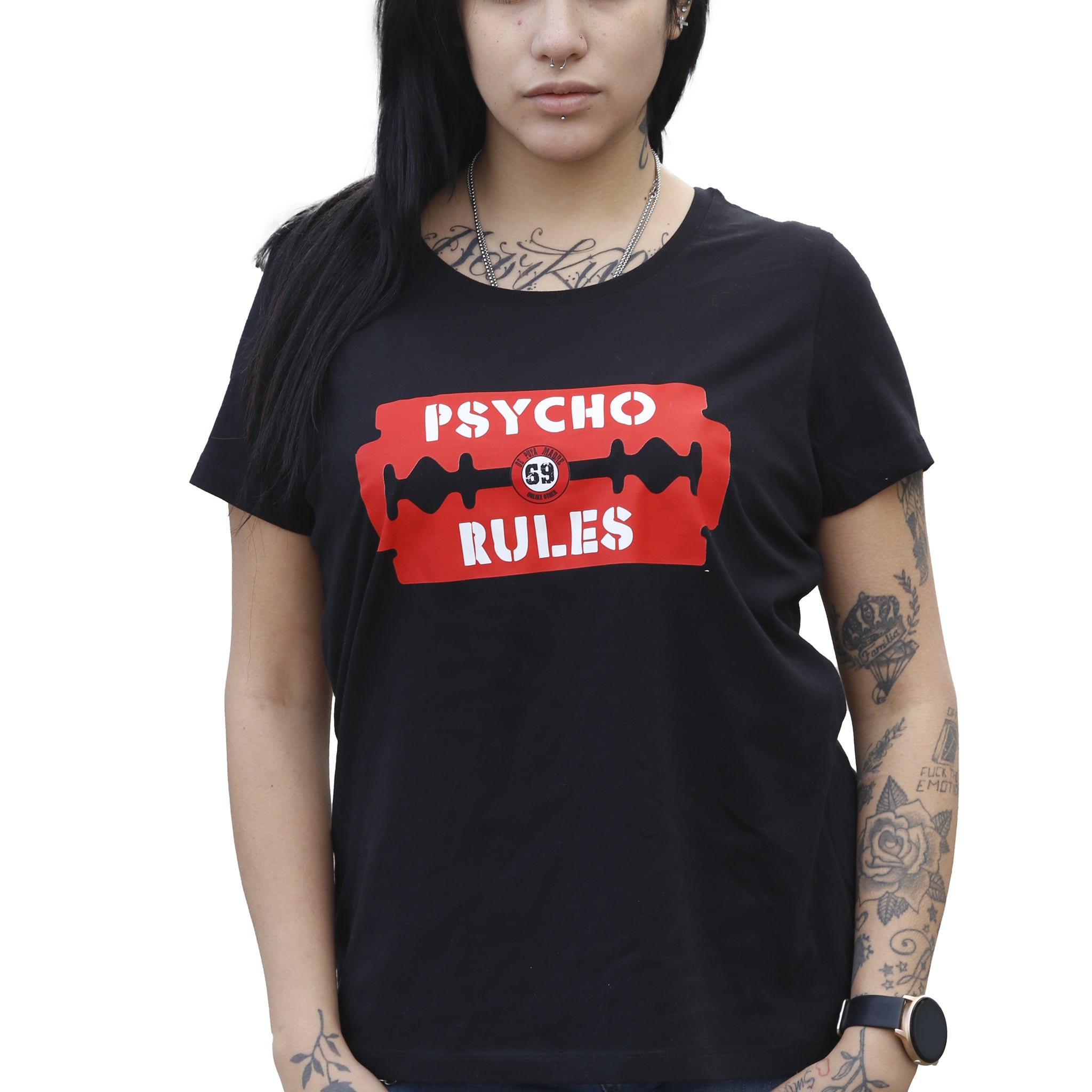 DPM69 T-shirt da donna disegno fatto a mano in italia PSYCHO RULES