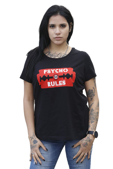DPM69 T-shirt da donna disegno fatto a mano in italia PSYCHO RULES