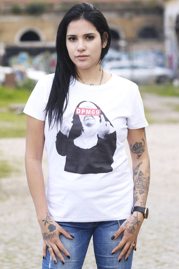DPM69 T-shirt da donna disegno fatto a mano in italia NUNS F*CK YOU