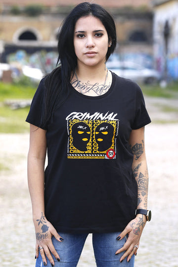 DPM69 T-shirt da donna disegno fatto a mano in italia CRIMINAL