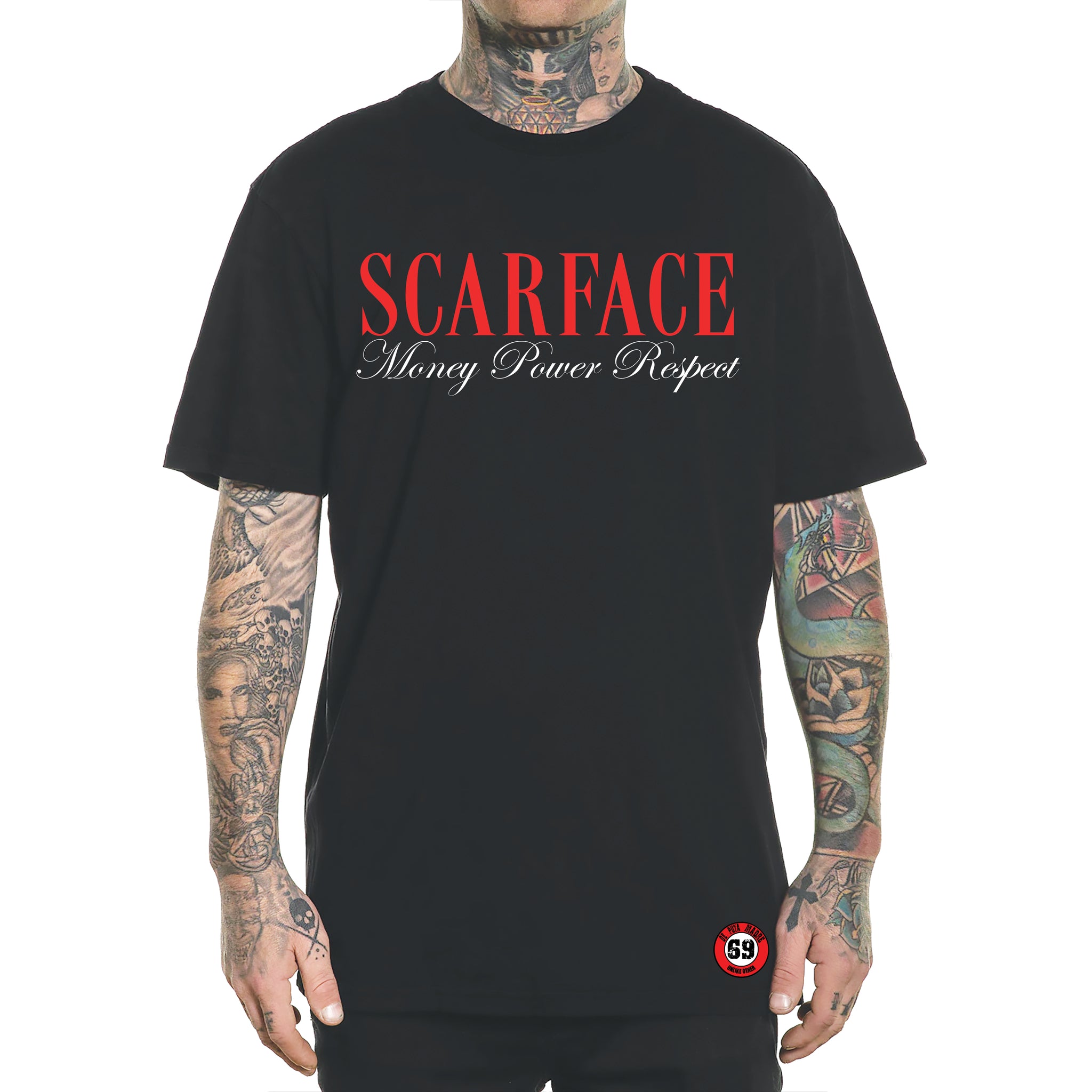 DPM69 T-shirt da uomo Design fatto a mano Money Power Respect Scarface