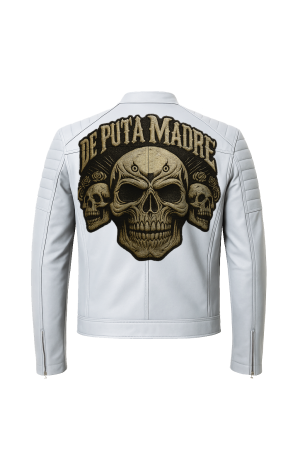 A White Leather Jacket With A Skull On It