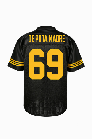 A Black And Yellow Jersey With Yellow Text