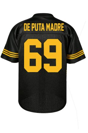 De Puta Madre 69 Oversized Football Jersey – Black &Amp; Yellow Embroidered Streetwear Top